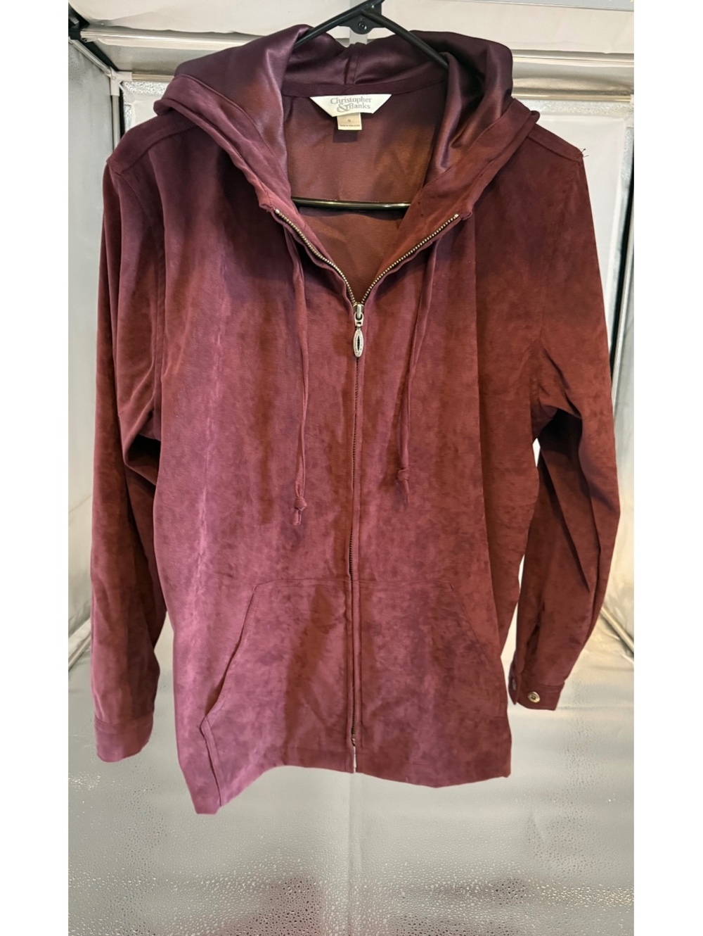 Christopher & Banks Burgundy Suede Hoodie Jacket Size S